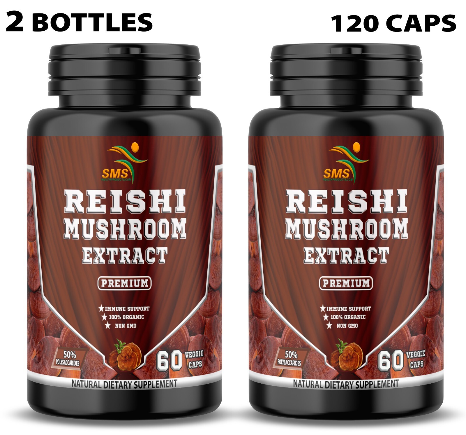 Reishi Mushroom Extract 20:1 Pure Organic Strong 120 Caps (Ganoderma Lucidum)