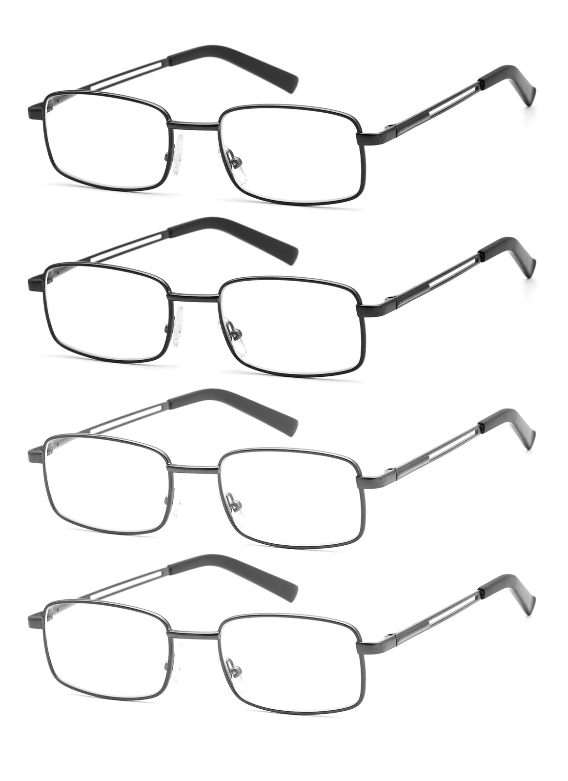 HIGHLIKE 4-Pack Reading Glasses Blue Light 2 Black 2 Gunmetal 3.5