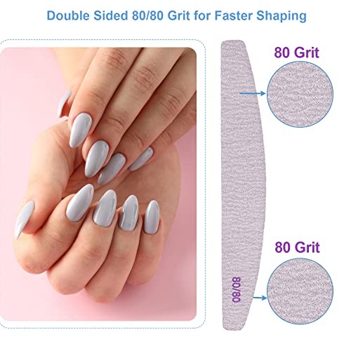 80/80 Grit Nail Files (10 Pack), Emery Boards for 10 Pcs 80/80 Grit Curved Gray