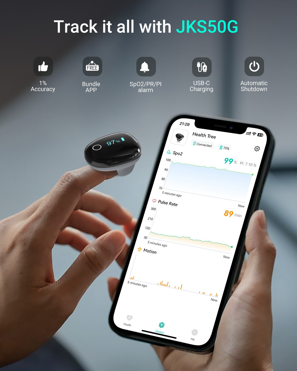 Rechargeable Bluetooth O2Ring Pulse Oximeter Heart Rate Oxygen Monitor Free APP