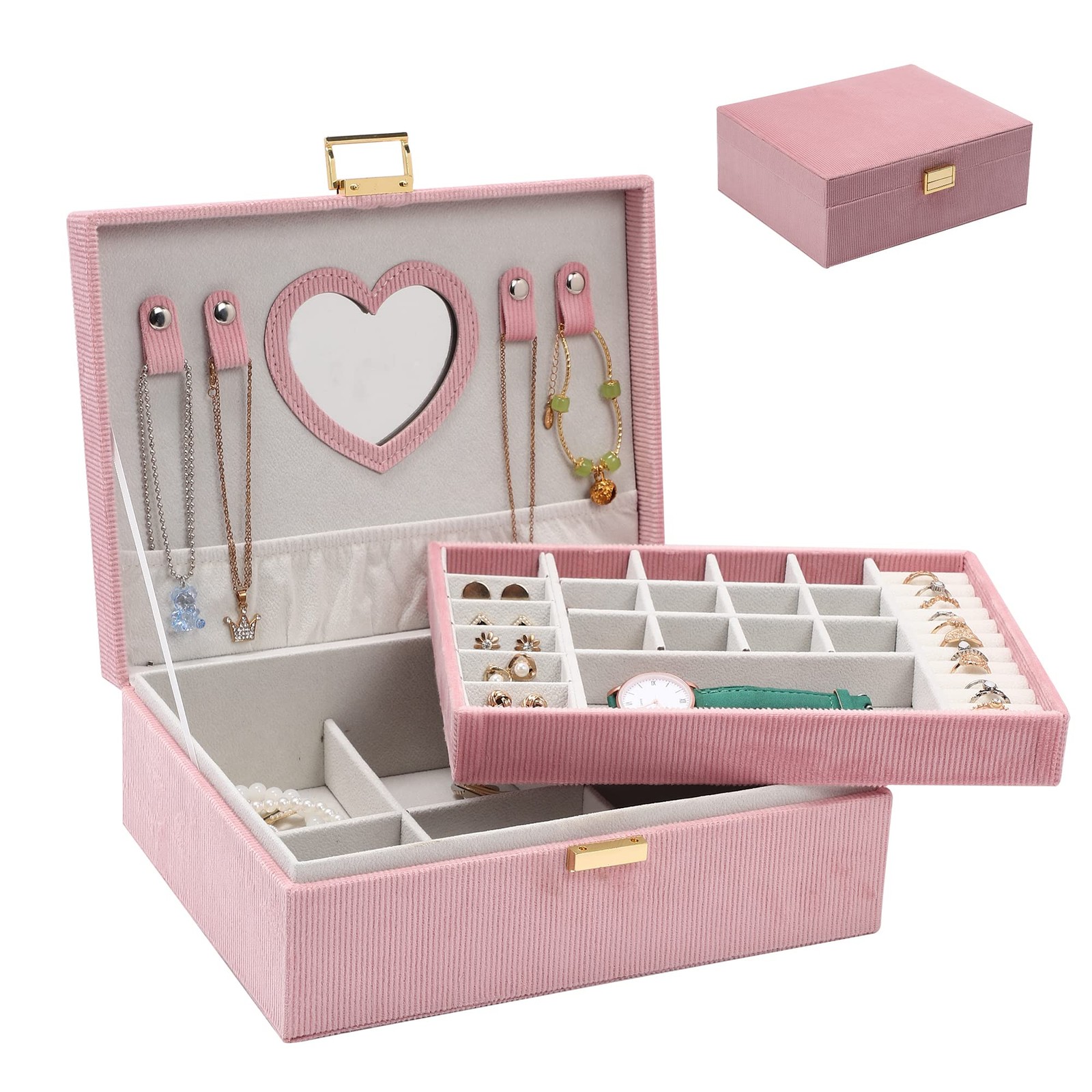 Dajasan Jewelry Boxes for Women Girls, 10*7.68*3.74inches, Pink