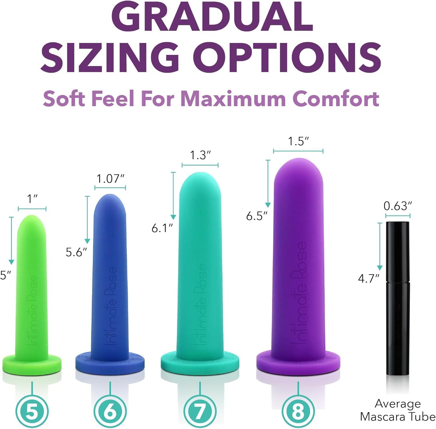 Intimate Rose Large 4-Pack Silicone Dilators for Women & Men, Sizes 5-8