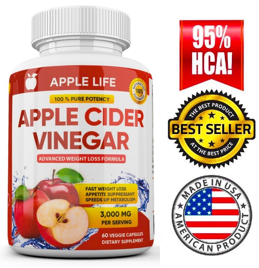 3 X Pure APPLE CIDER VINEGAR ACV 3000mg PURE WEIGHT LOSS FAT BURNER Diet Pills