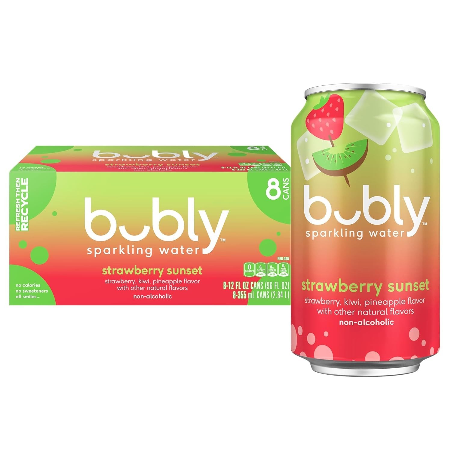 bubly Strawberry Sunset Sparkling Water 12 fl oz Zero Sugar 8 Pack