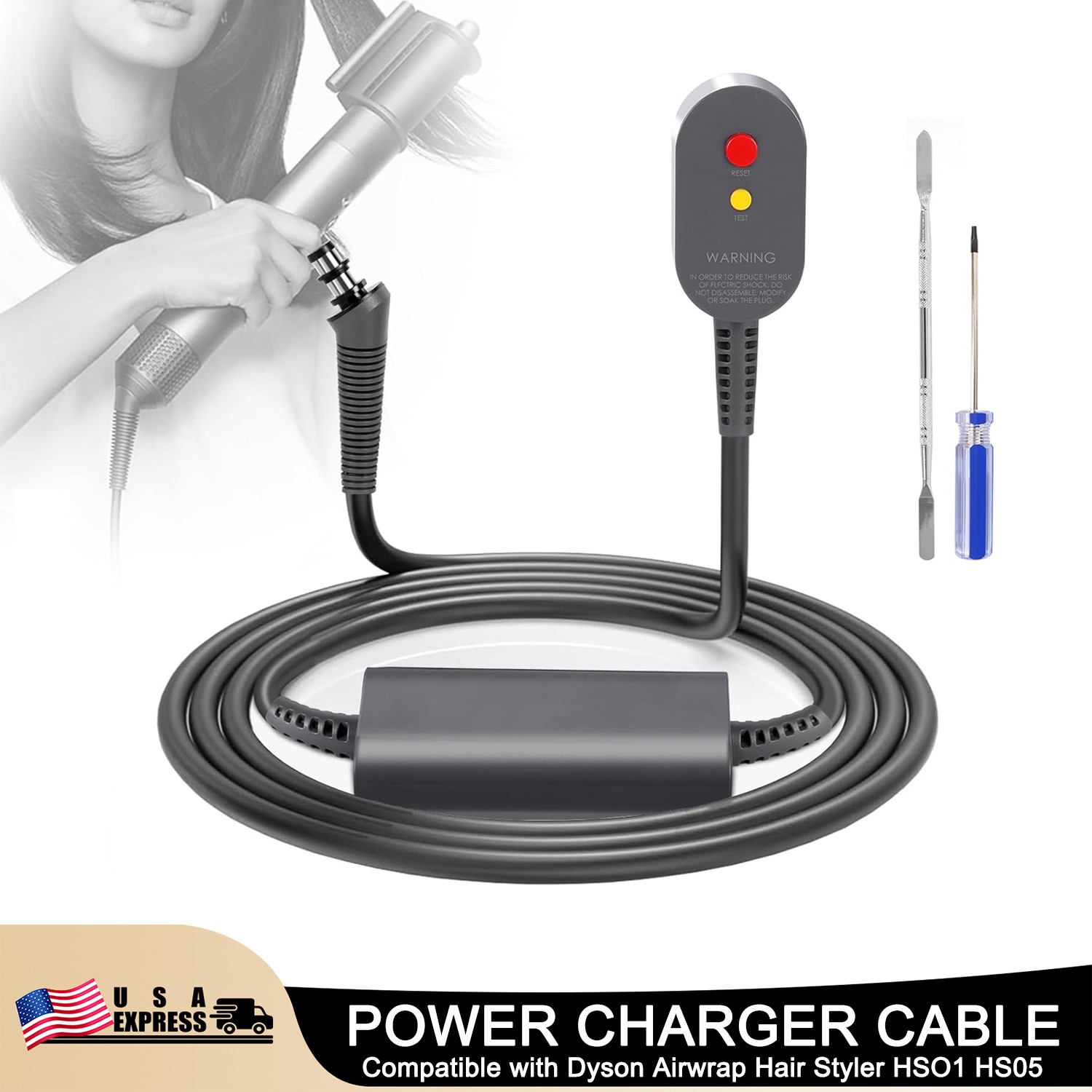 110V Power Cord Cable Kit for Dyson Airwrap Styler Power Cord Cable Adapter Plug