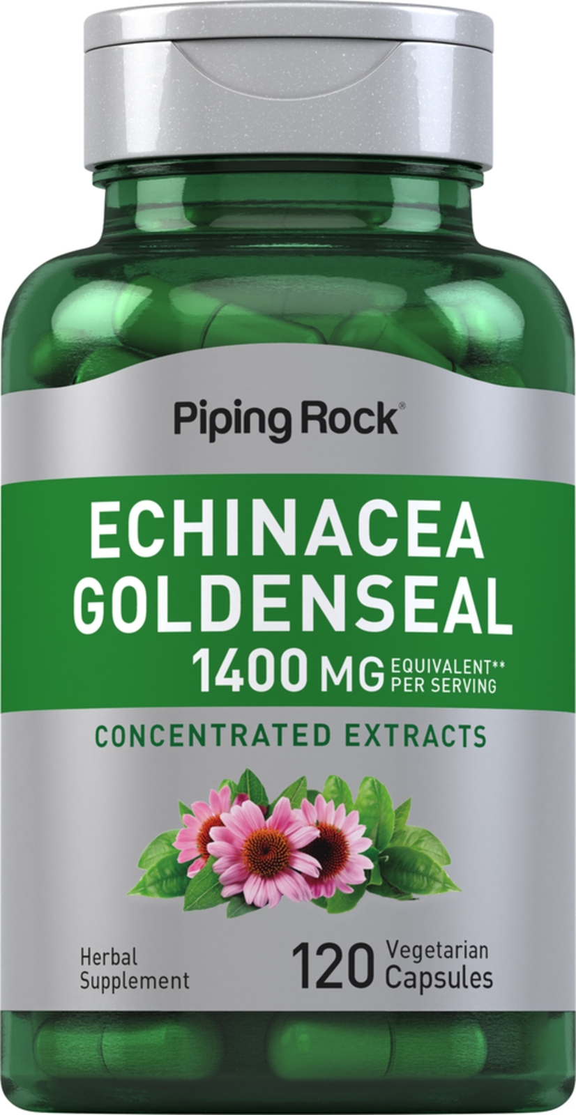 Echinacea Goldenseal Capsules | 1400mg | 120 Capsules | Non-GMO | by Piping Rock