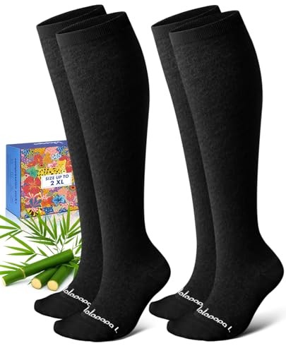 Bamboo Viscose Compression Socks for Women Men 2 Pairs 15 XX-Large Black