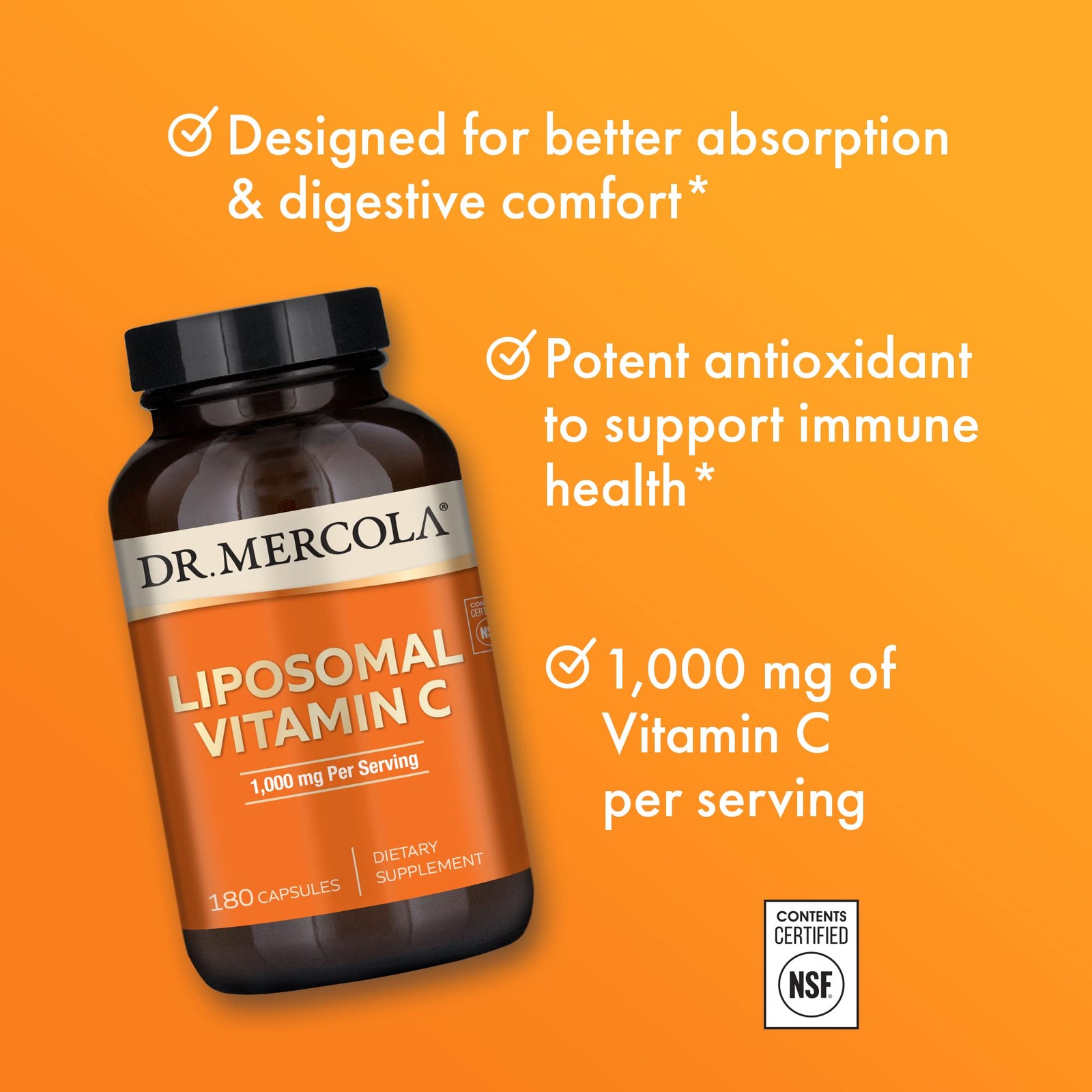 Dr. Mercola Liposomal Vitamin C – Brain, Heart, Eye & 180 Count (Pack of 1)