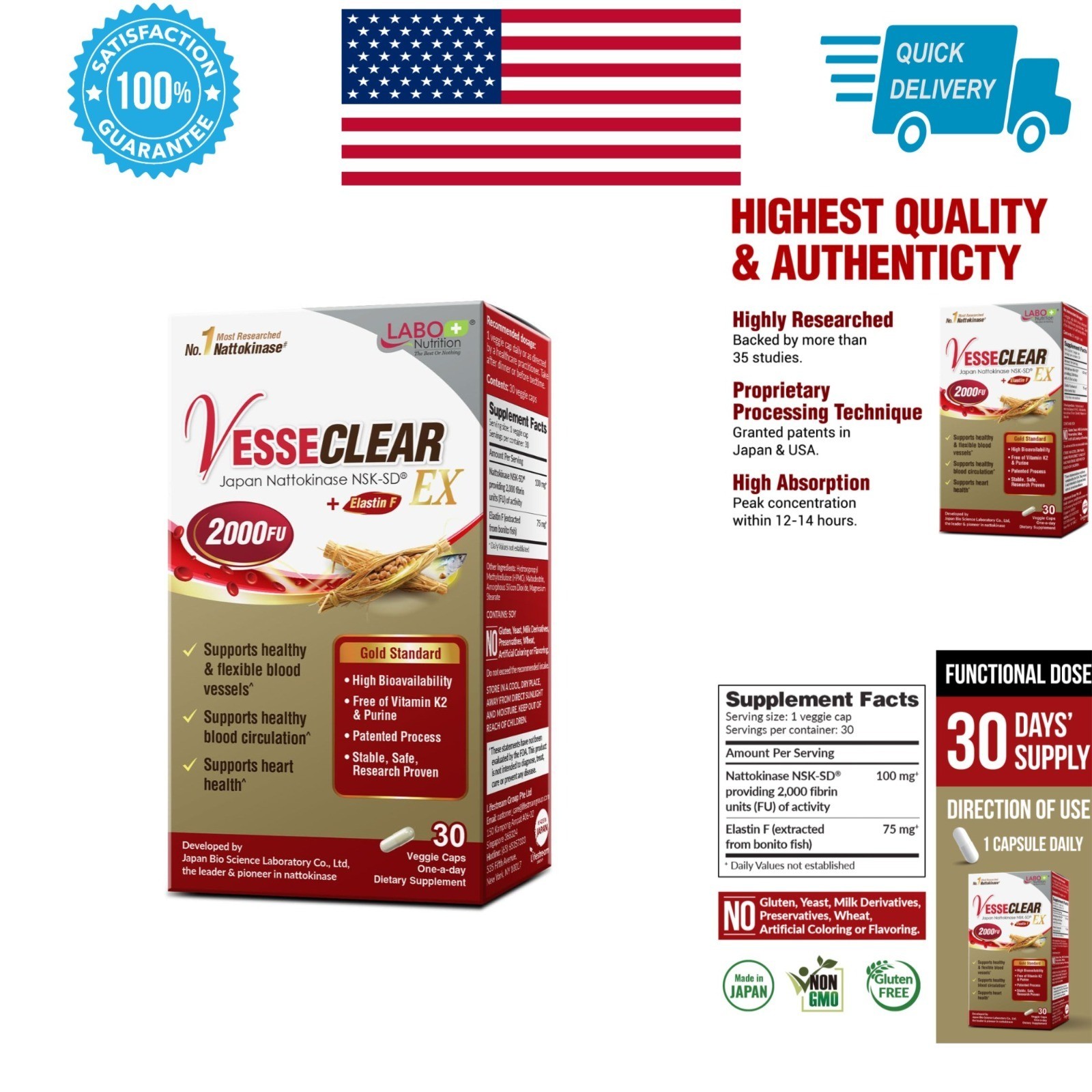 LABO Nutrition VesseCLEAR EX – Nattokinase NSK-SD Capsules for Blood Health