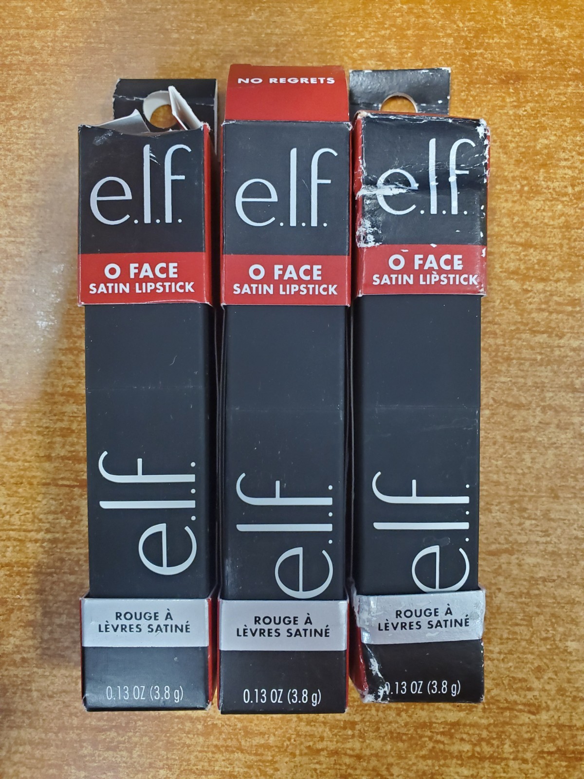 3 Pack: e.l.f. O Face Satin Lipstick *No Regrets* (7890) DAMG BOXES BB3402