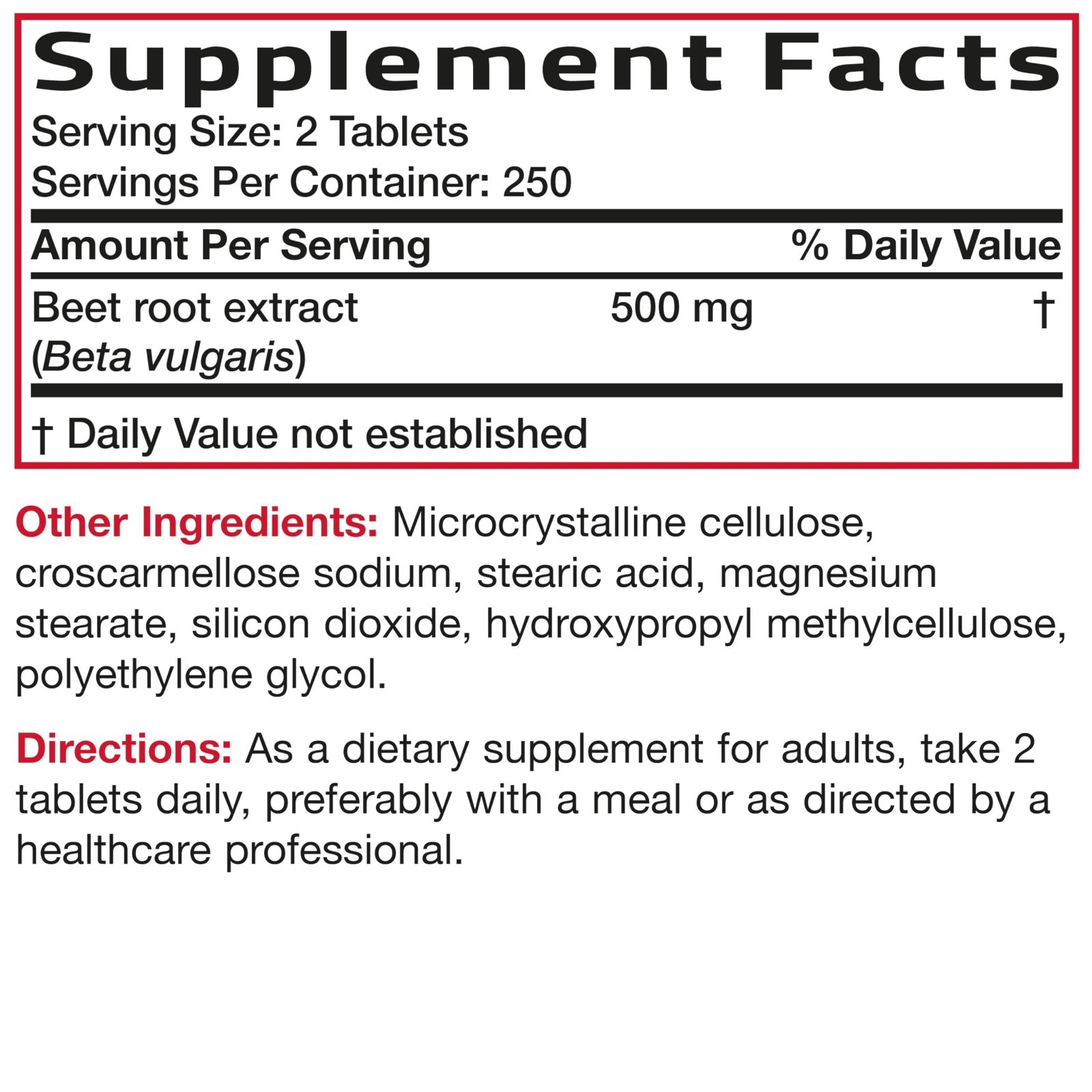 Extra Strength Beet Root Capsules – Non-GMO, Gluten-Free, 500 Veggie Tablets