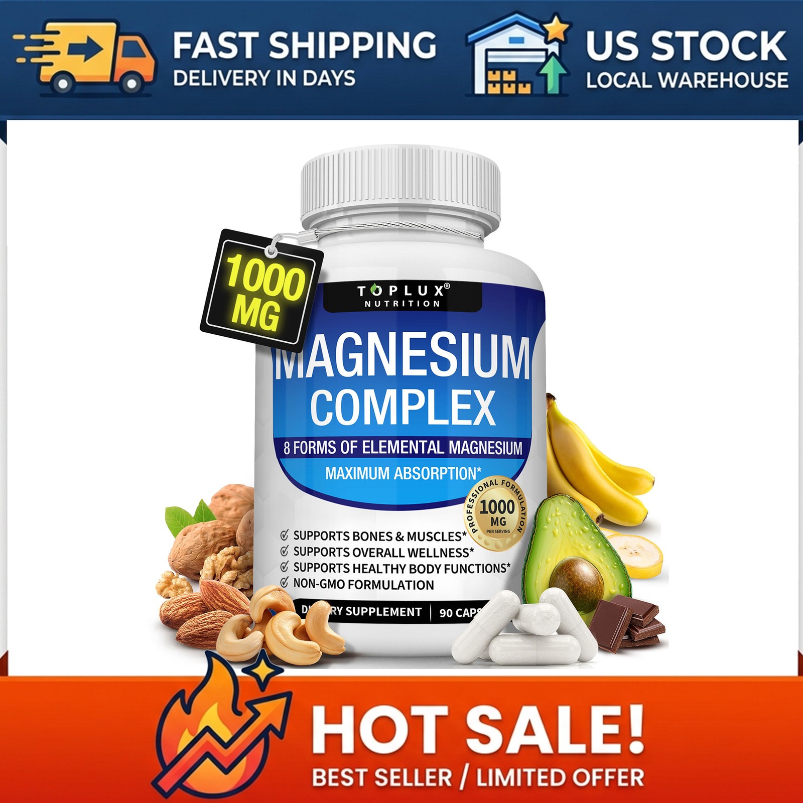 Dual Supplement Combo: 8-in-1 Magnesium Complex 1000mg & Metabolic Blend