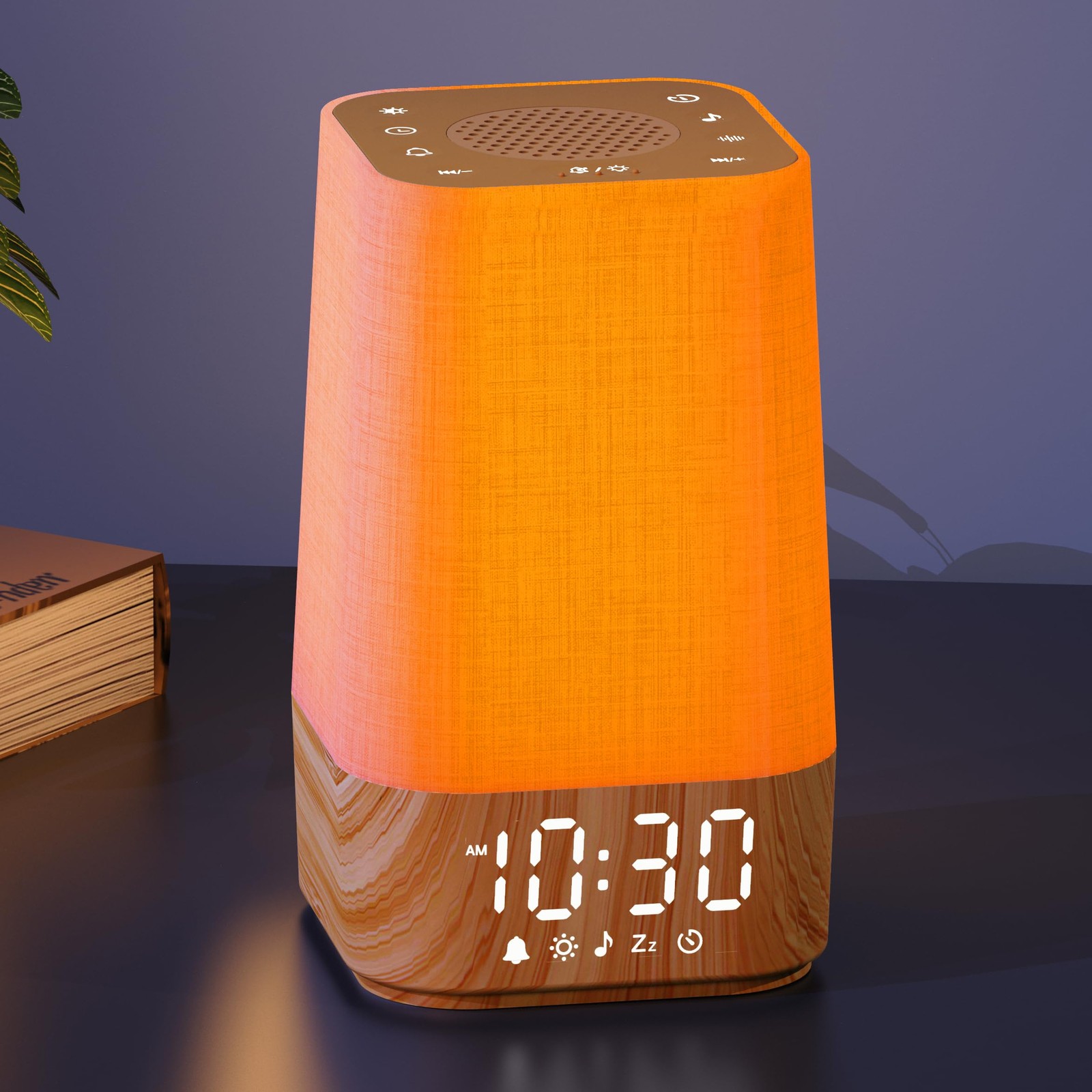 Sunrise Alarm Clock with Noise Machine: 3.74*3.74*7.08 Inch, Wood Grain