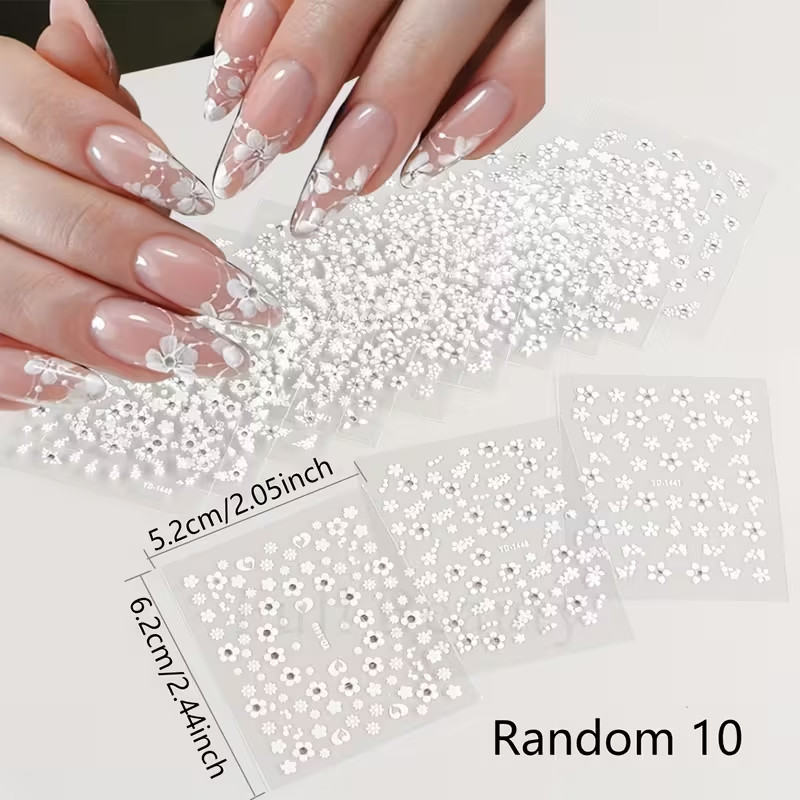 20 Sheets 3D Nail Art Stickers Decals Mixed Flower Design DIY Manicure
