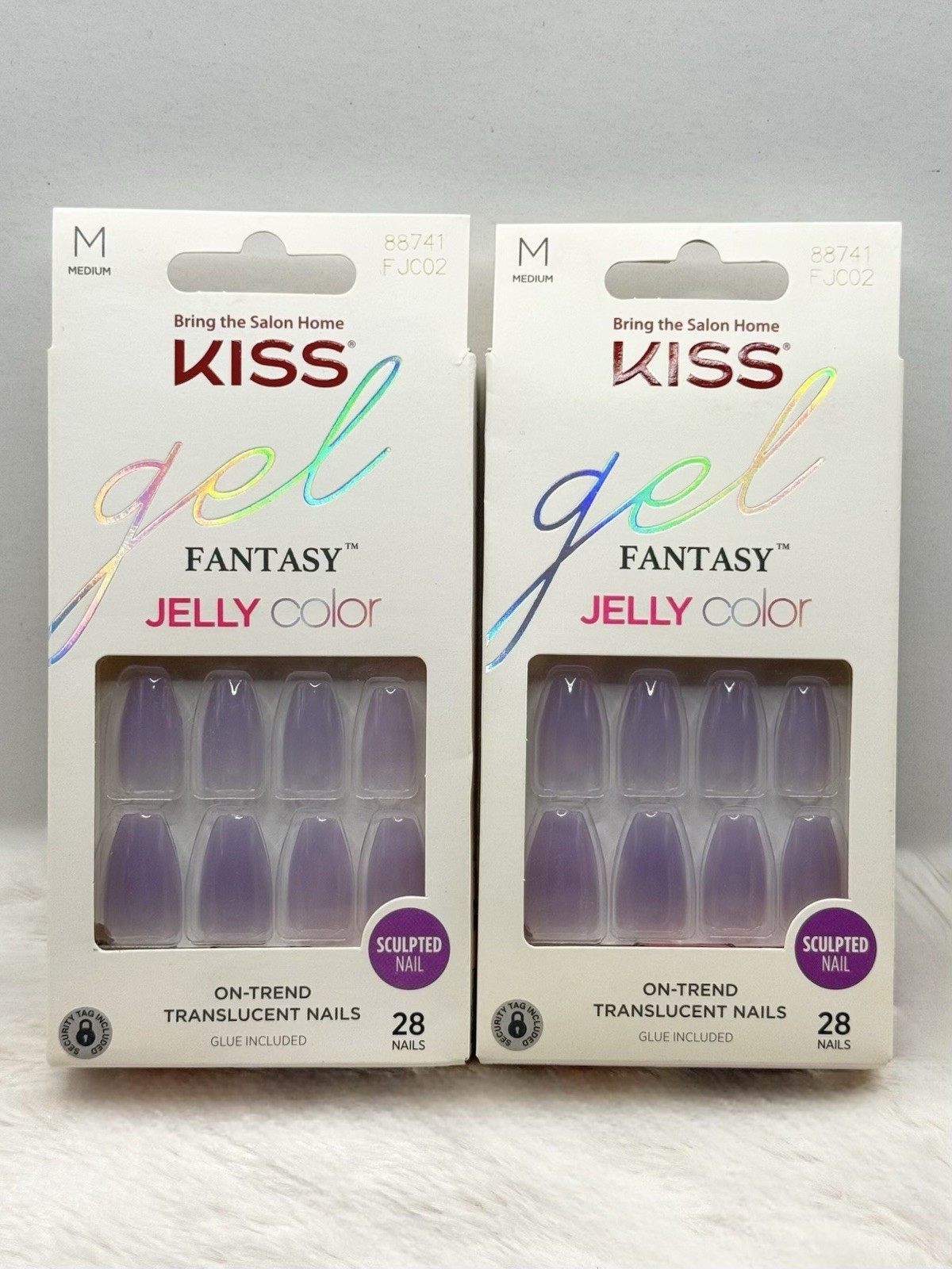 Kiss Gel Fantasy Jelly Color Press-On Nails Medium Purple 88741 (Lot Of 2)