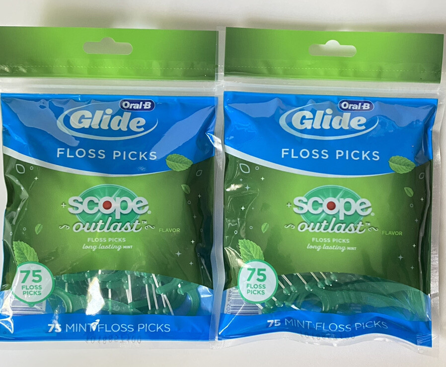 2X Oral-B Complete Glide Floss Picks Plus Scope Outlast Long Lasting Mint 75ct