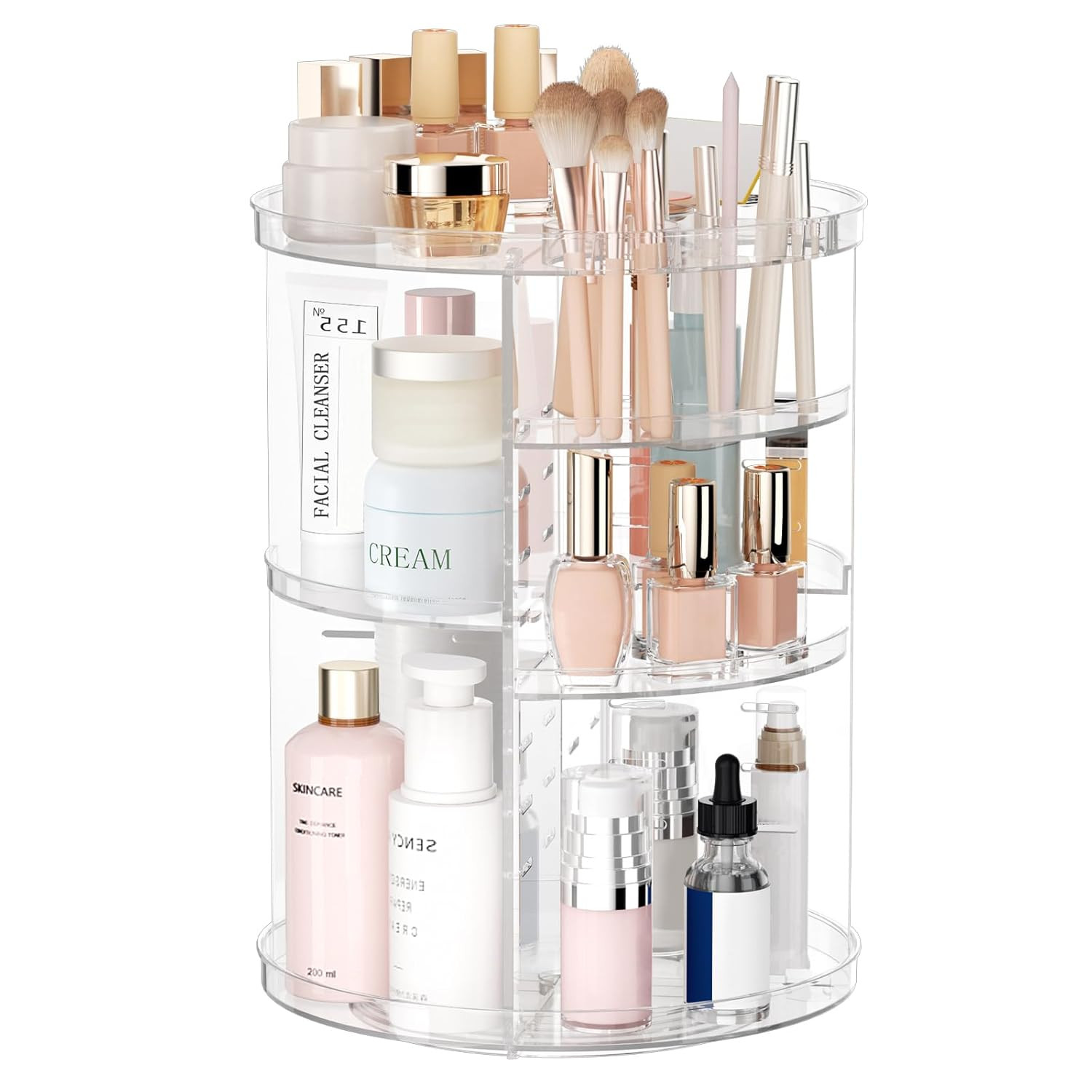 Rotating Makeup Organizer, DIY 8 Adjustable Layers Spinning Skincare Storage, Co