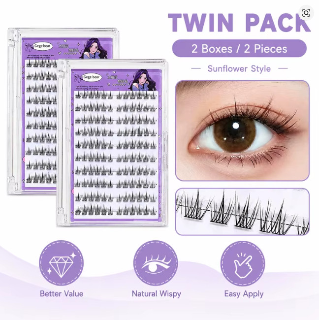 2 Boxes Self‑Adhesive False Eyelashes | No‑Glue Lash Clusters | Wispy Sunflower