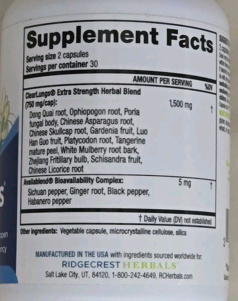 RidgeCrest Herbals Clear Lungs Extra Strength, 60 Capsules