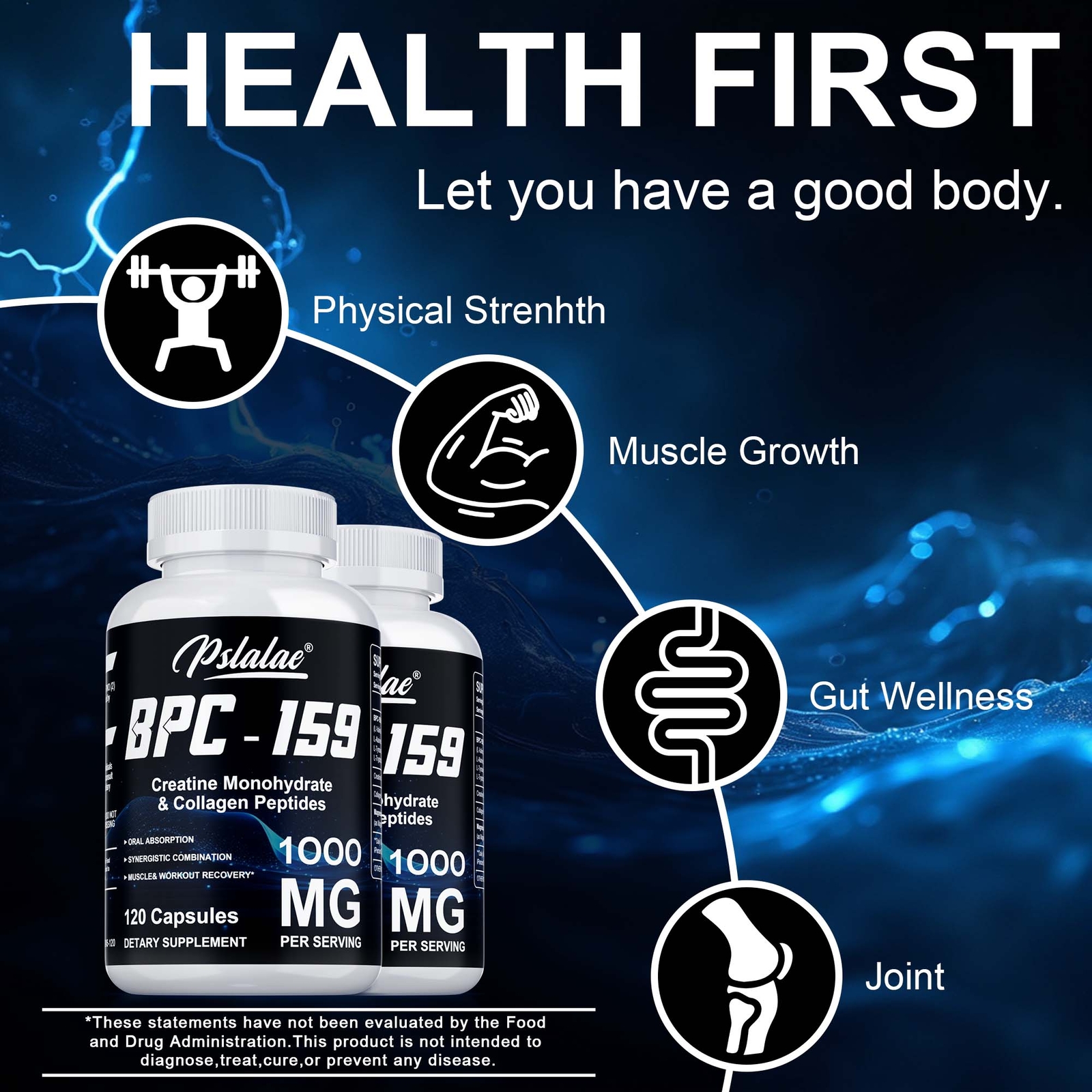 Body PC-159 Creatine Monohydrate, Collagen Peptides – Muscle Health,Boost Energy