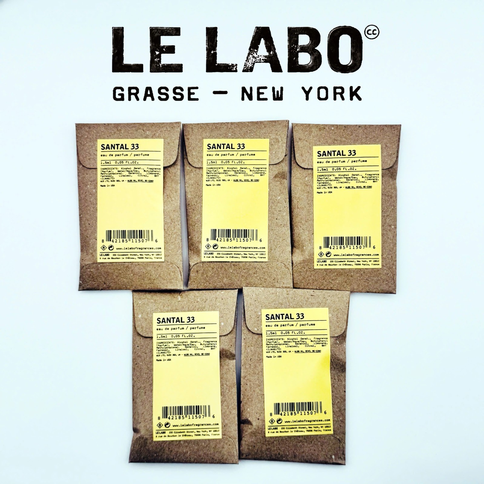5 Pcs Le Labo Santal 33 EDP Sample Spray 1.5ml/0.05oz🔥