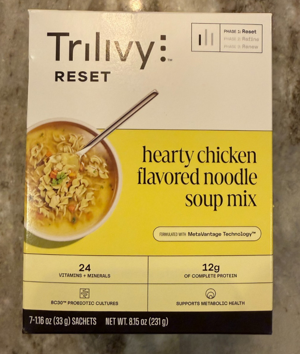 NEW Trilivy Reset Hearty Chicken Noodle Soup Optavia 7 Packets 6/27 FREE SHIP