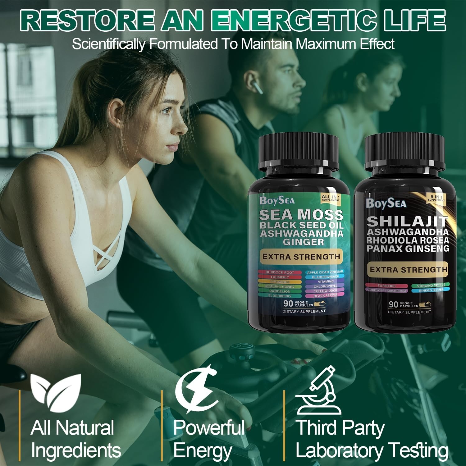 Shilajit & Sea Moss Bundle – 180 Count, Black Seed Oil, Ashwagandha, Ginger, Rho