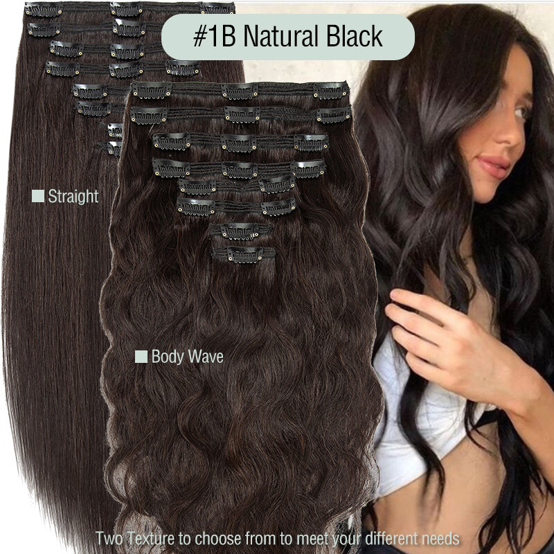 10-24″ Double Weft Clip in 100% Remy Human Hair Extensions Full Head THICK US