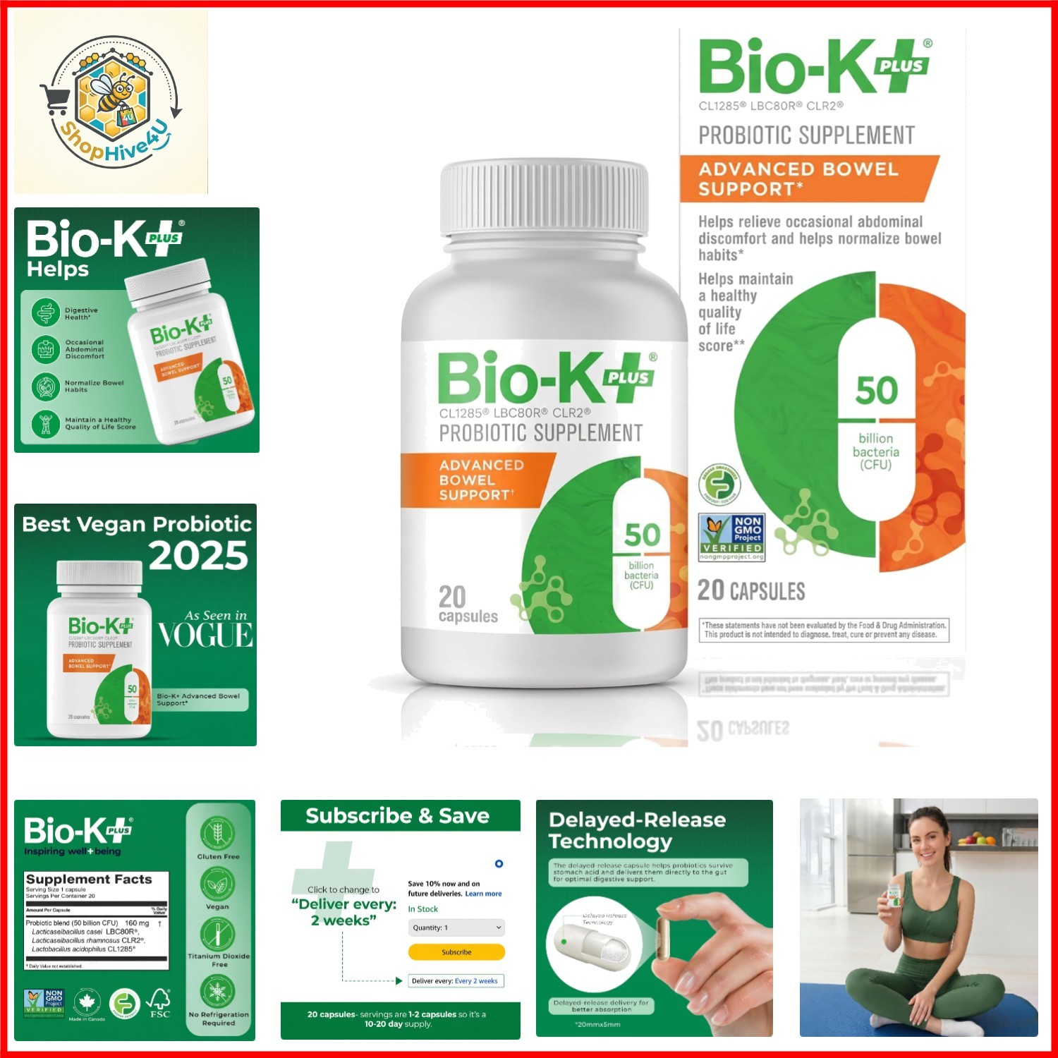 -K+ Advanced Bowel Probiotic, 50B CFU, FODMAP Friendly, , 20 Caps | 3 proprie…