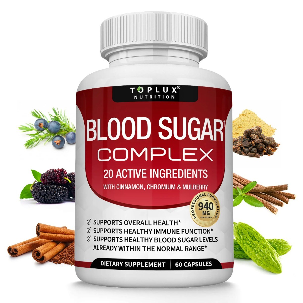 Blood Sugar Complex 20 Vitamins Minerals Daily Health Support Supplement