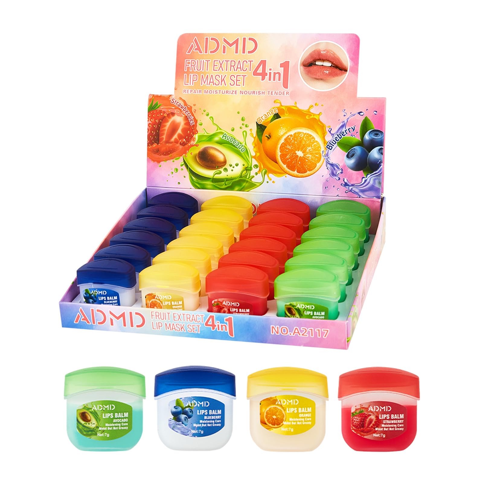 24-Pack Lip Balm Bulk Assorted Fruit 1 Count (Pack of 24), Sheer Multicolor