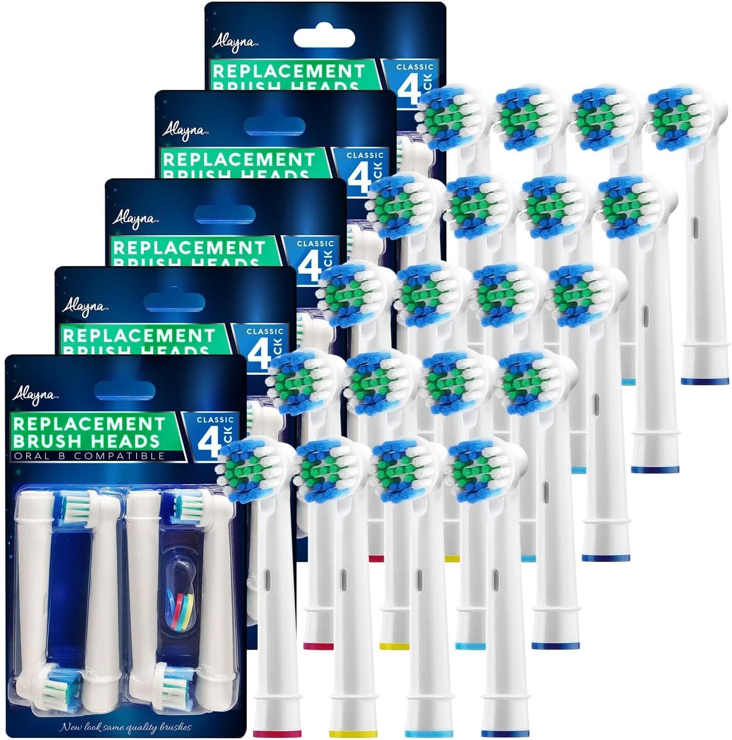 Alayna Replacement Toothbrush Heads Compatible with Oral B Precision Clean 20 Pk