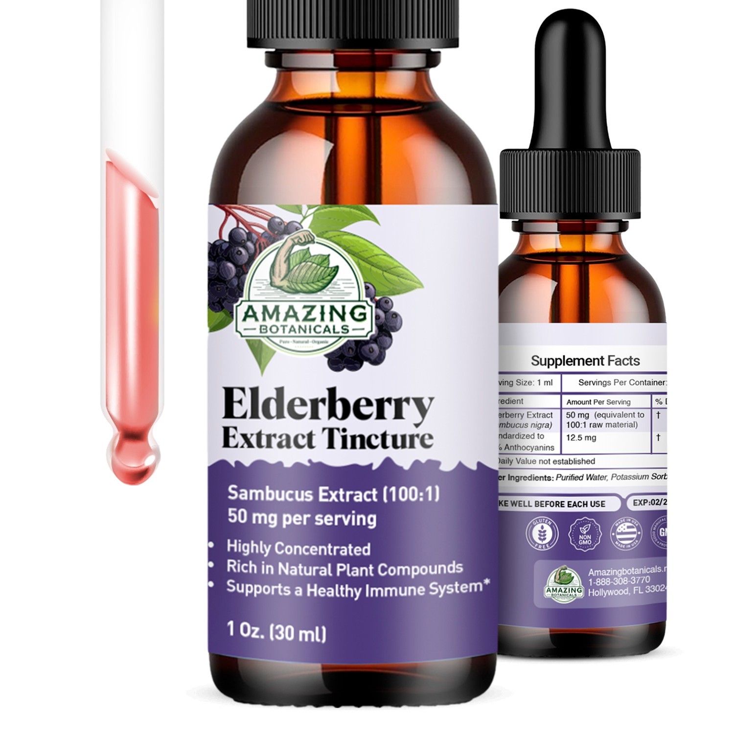 Amazing Botanicals Elderberry Extract 100X Strength Organic Liquid Immune Supprt