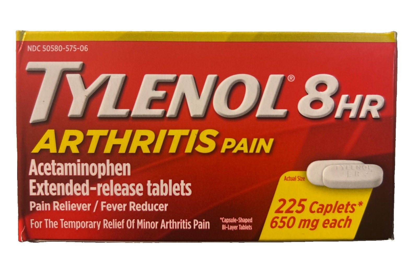Tylenol Arthritis Acetaminophen 650mg Extended-Release 225 Caplets Exp 9/2028