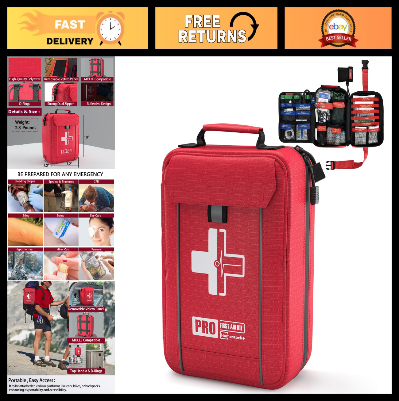 Comprehensive 265-Piece First Aid Trauma Kit – Molle System for Home, Car, Campi