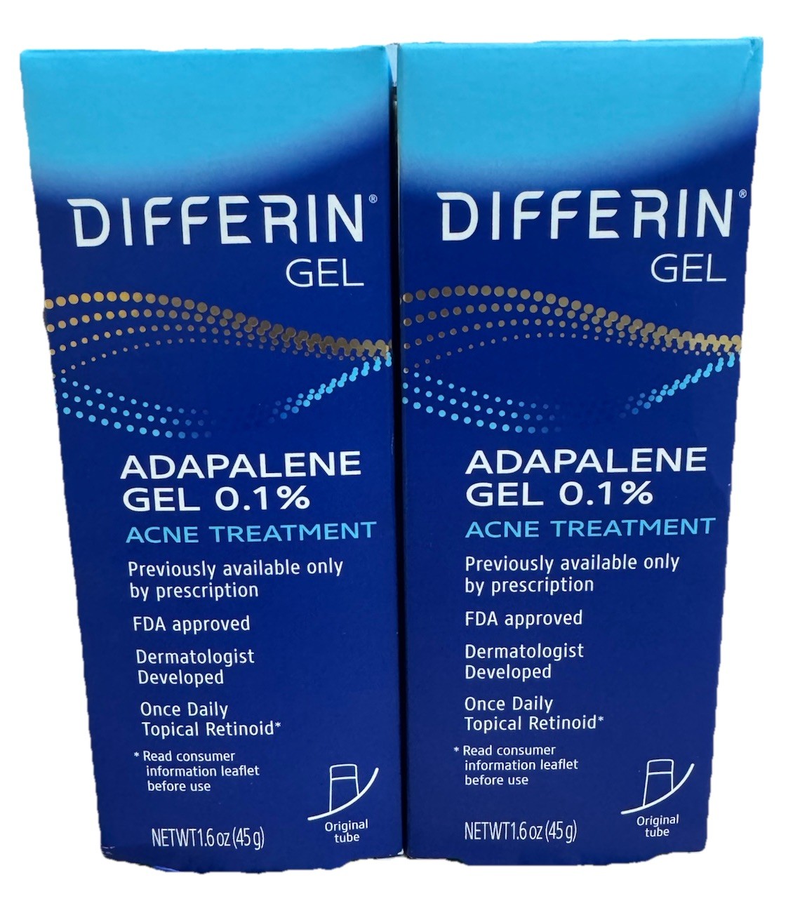 2 differin adapalene gel 0.1% acne treatment original tube 1.6oz exp may 2027
