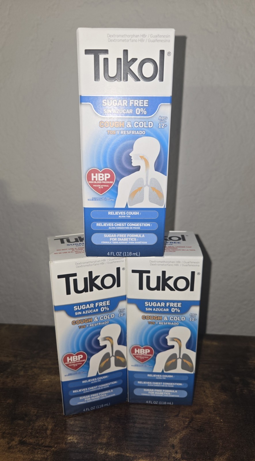 LOT (3) TUKOL SUGAR FREE COUGH AND COLD SYRUP HBP FOR DIABETICS – EXP 06/26+