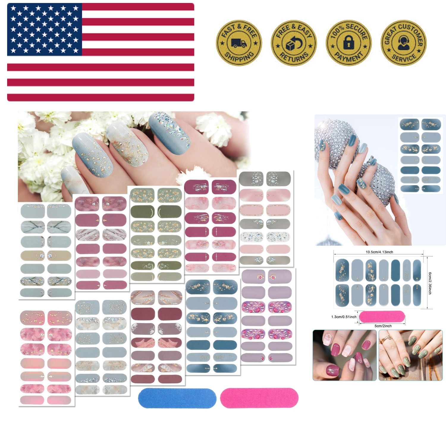 140 Pcs 10 Sheets Glitter Full Wrap Nail Stickers for Women Short Polish Stri…