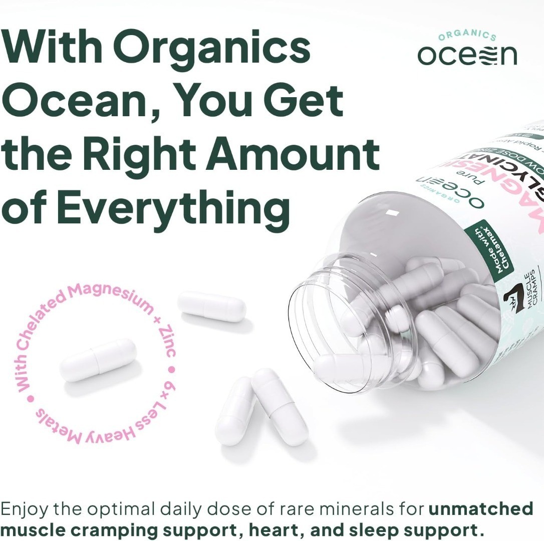 Organics Ocean Pure Magnesium Glycinate Strength Chelated- 90 CT sealed