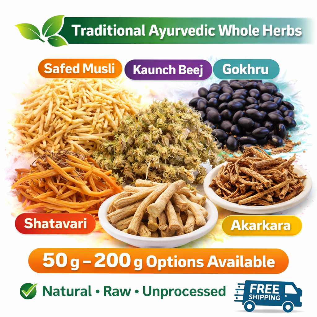 Safed Musli Kaunch Beej Ashwagandha Shatavari Gokhru Akarkara Whole Herbs