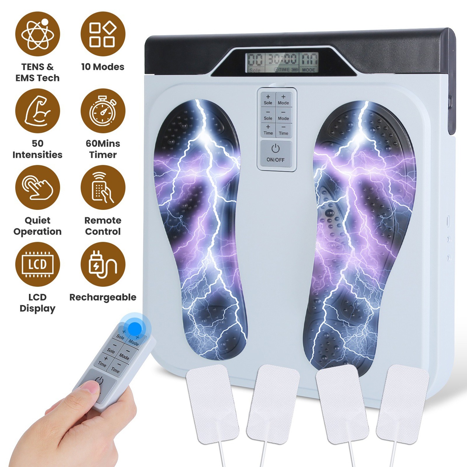 Foot Circulation Stimulator TENS EMS Massager Feet Circulation Machine 10 Modes