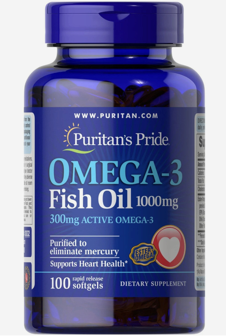 Puritan’s Pride Omega-3 Fish Oil 1000 mg (300 mg Active Omega-3) – 100 Softgels