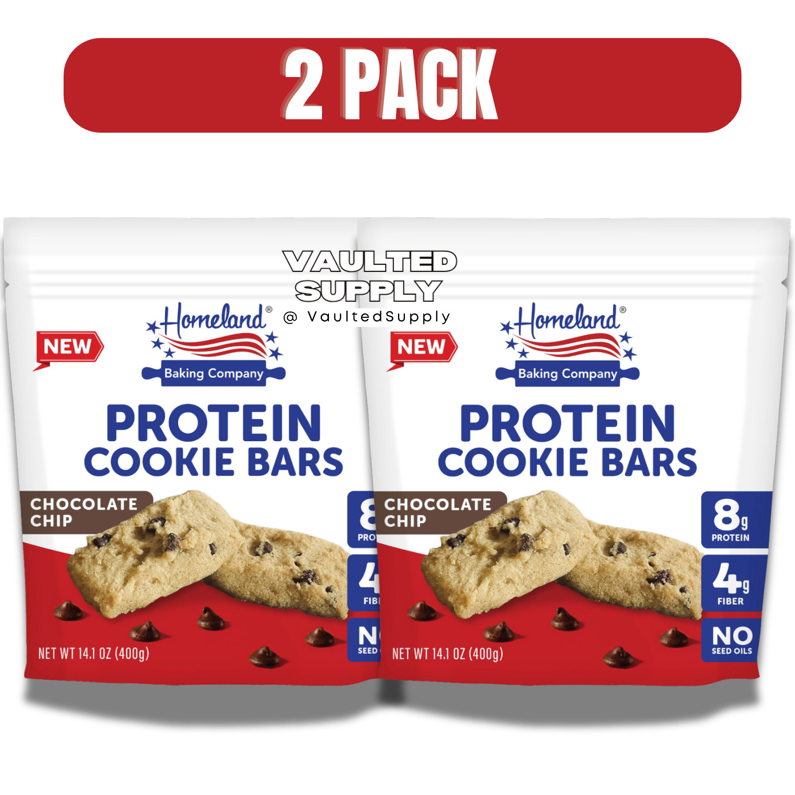Homeland Protein Cookie Bars Chocolate Chip 2 Pack 8g Protein Snack Bars 14.1oz