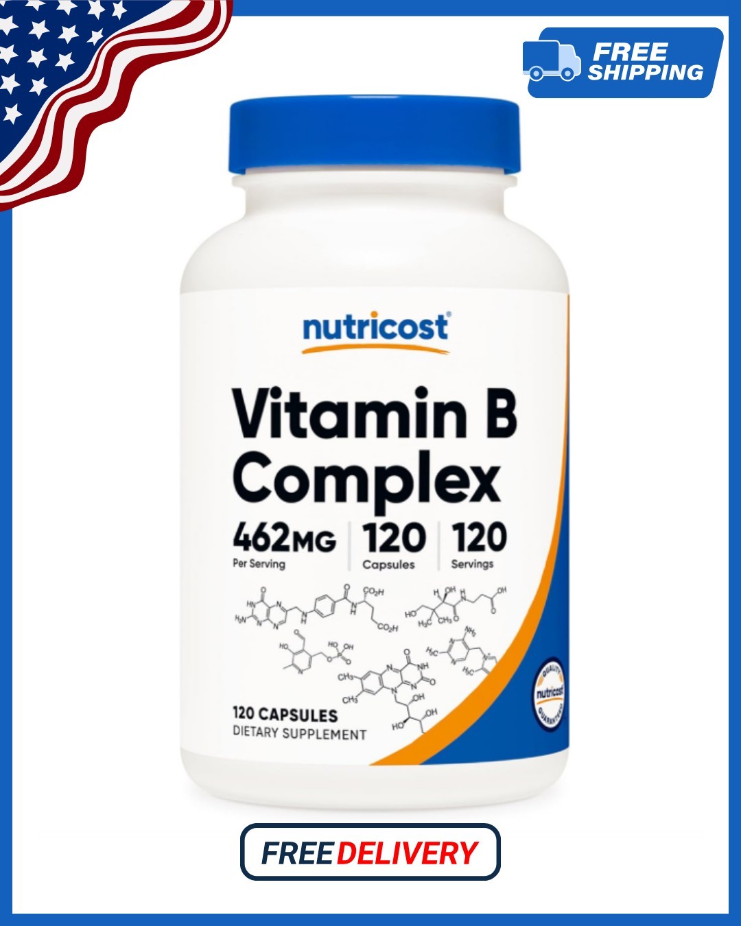 High Potency Vitamin B Complex 462mg, 120 Capsules | Energy Complex with Vitamin