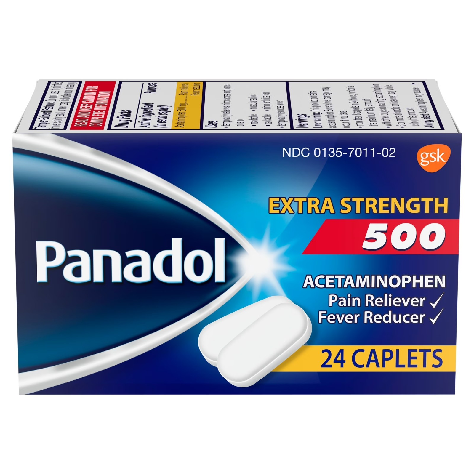 (2 pack) Panadol Extra Strength Caplets, Pain Reliever & Fever Reducer – 24ct