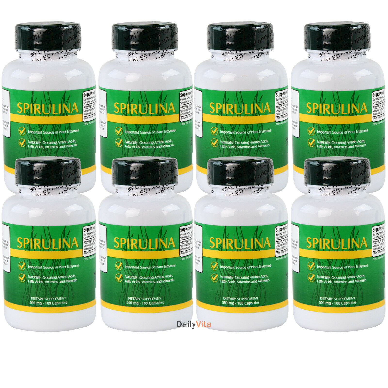 8 x NuHealth SpirulinaVegetarian Protein 500 mg 100 Capsules