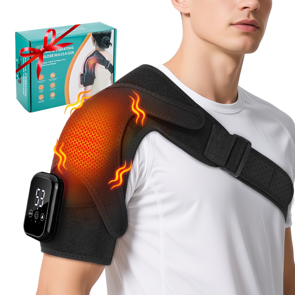 Cordless Shoulder Massager Pain Relief with 3 Vibration Modes, 3 Heating Levels