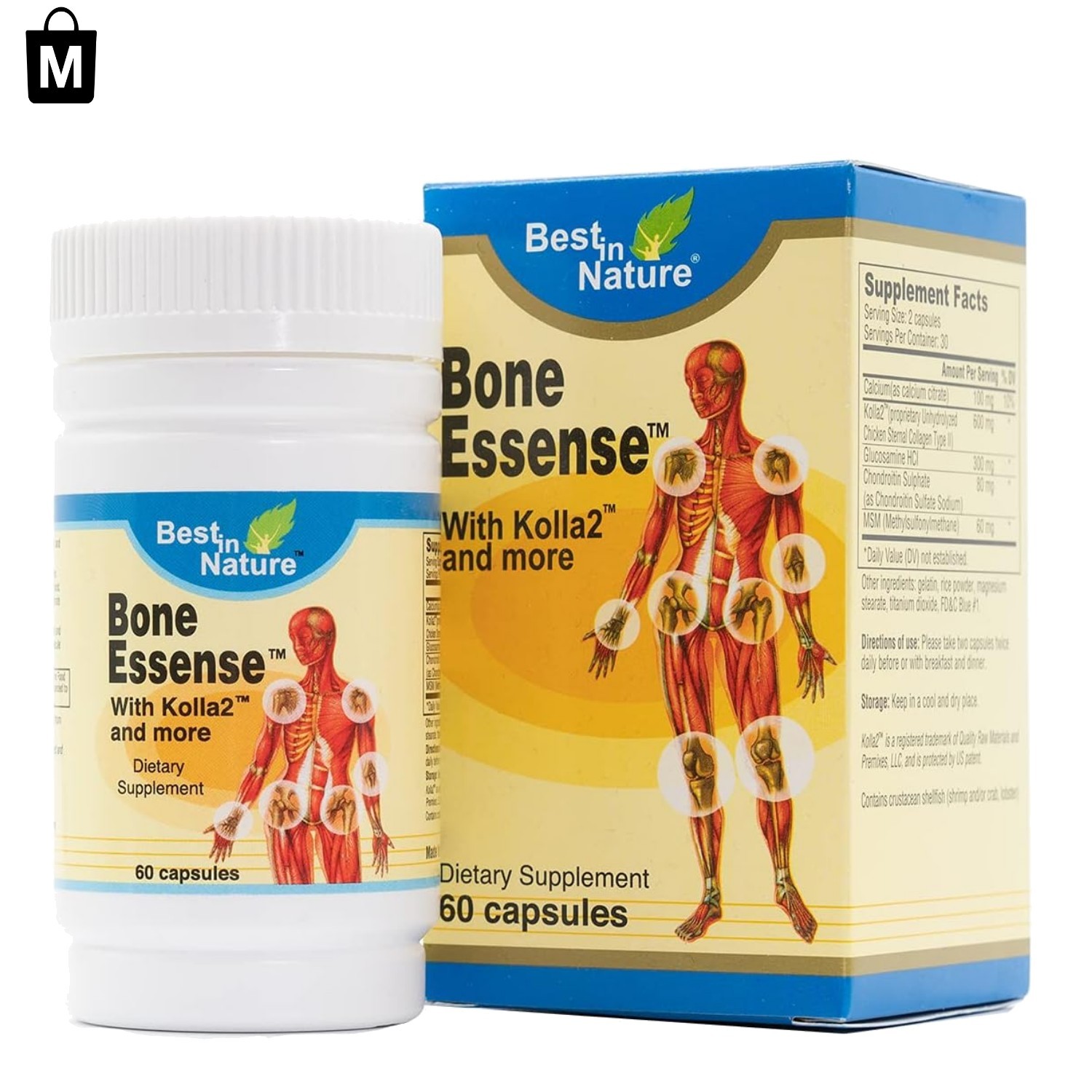 Bone Essence with Kolla2 Collagen – 60 Count Joint & Bone Support Capsules