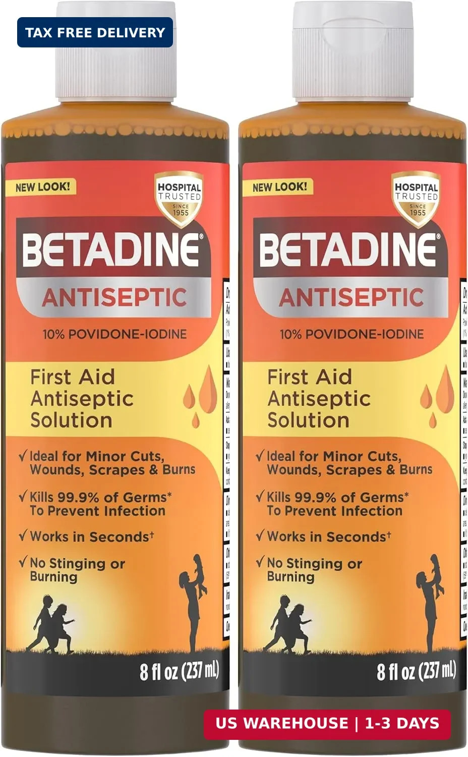 Betadine Antiseptic Povidone Iodine Solution 8 Fl Oz, Pack of 2, Kills Germs in