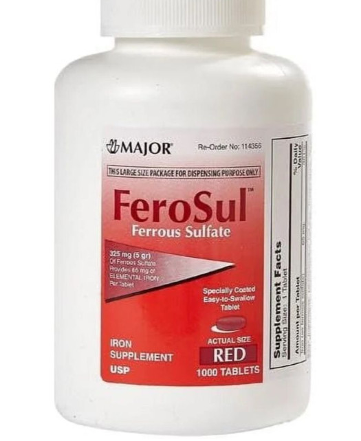 Major Ferosul – Ferrous Sulfate 325mg 1000ct Red Tablets